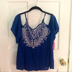 NWT Blue Off the Shoulder Blouse